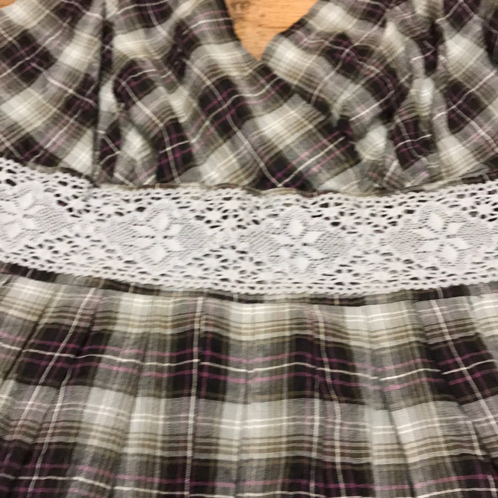 Sundance Blue & Purple Plaid Crochet Trim Dress 16 - Picture 2 of 5